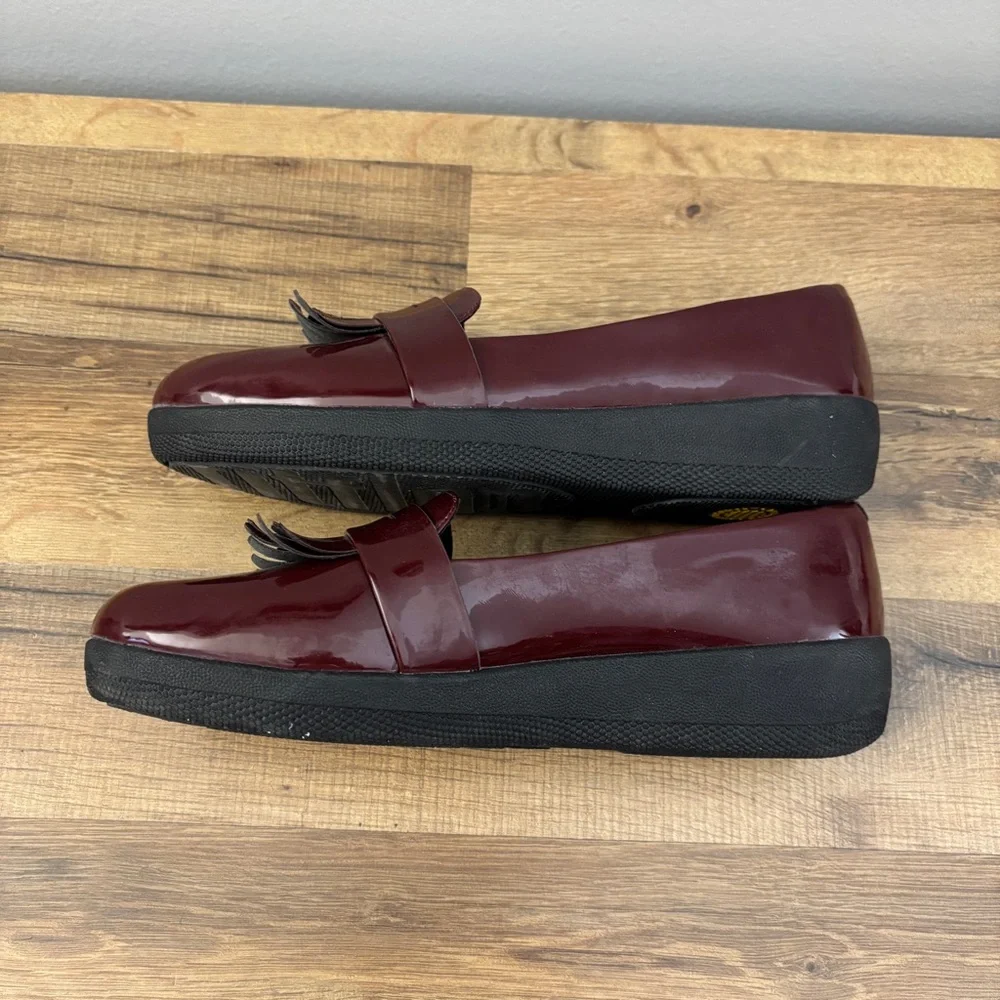 FitFlop Fringey Sneakerloafer Patent Leather Slip On Penny Loafers Deep Red - Picture 8 of 8